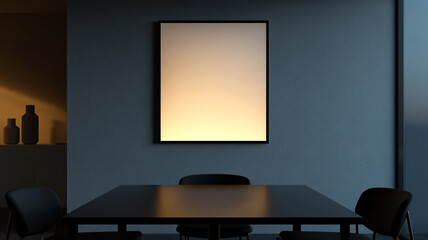 Fototapeta premium Modern Minimalist Interior Design Dining Room with Gradient Artwork and Dark Furniture