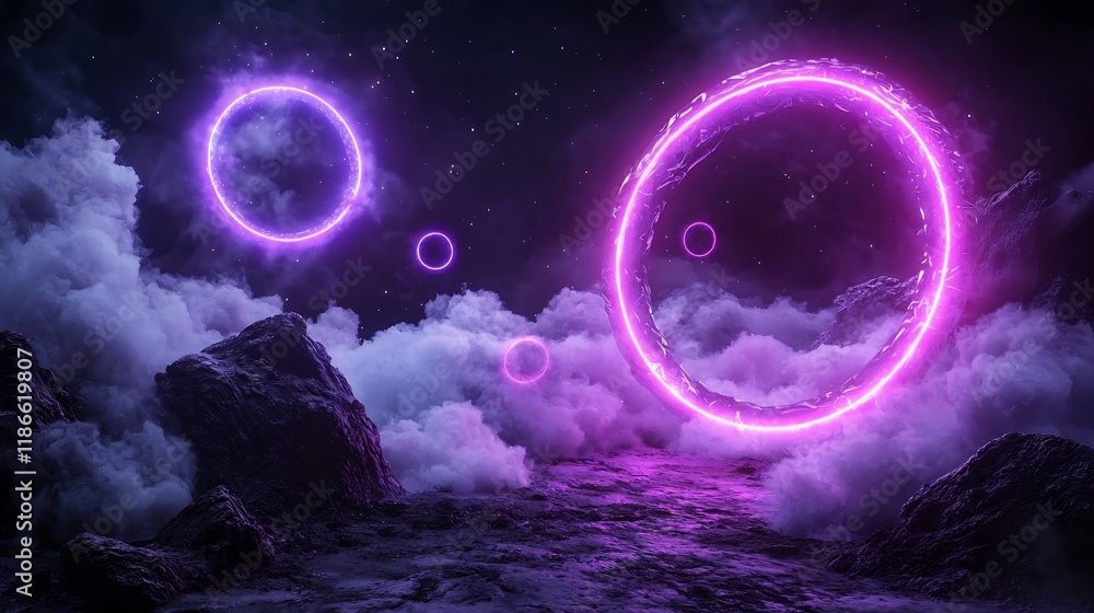 Poster ethereal quantum symphony pulsating particles cascade through glowing neon realms creating a art sym
