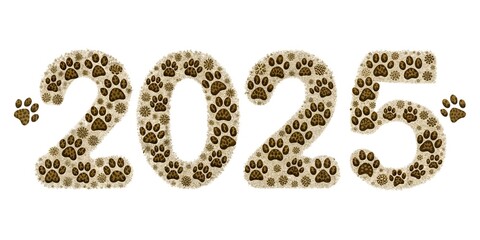 Roasted coffee beans isolated on white background spell out the word 'NEW' in bold, brown font, a symbolic start to the year 2025
