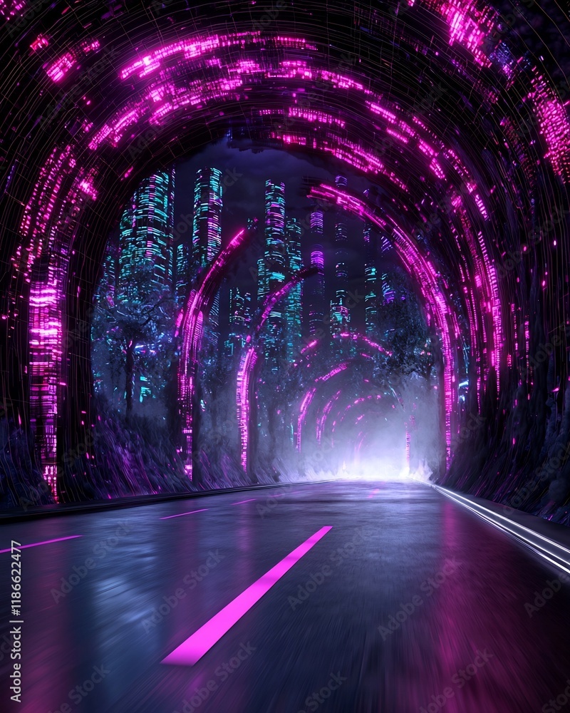 Poster luminous urban symphony kinetic data visualizations in a transcendent ambience with prismatic archit