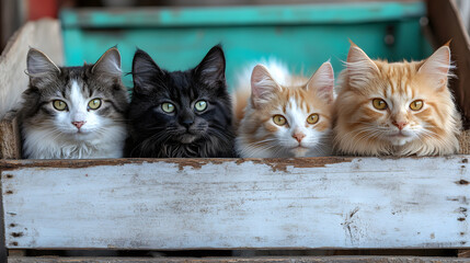 Group of pets together in front of white background.