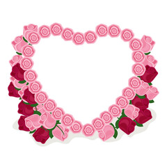 A heart-shaped frame made of pink and red roses, perfect for Valentine's Day or other romantic occasions