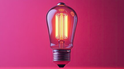 Illuminated Lightbulb on Pink: A Symbol of Innovation and Creativity