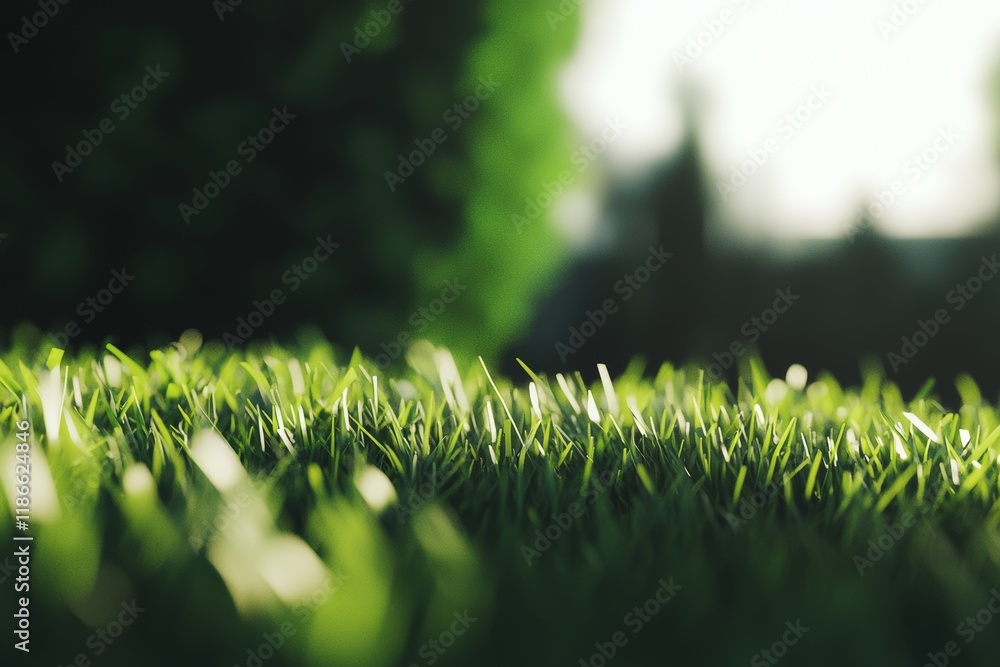 Poster defocused bokeh background with garden trees on a sunny day