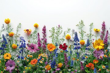 Obraz premium Wildflower border cut out on a white background