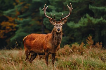 Majestic Red Deer Buck in a Lush Forest