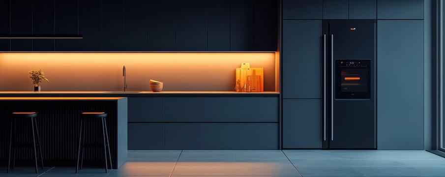 Modern smart home automation devices in a sleek living space