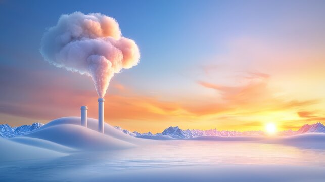 Environmental impact assessment, with visuals of melting glaciers, air pollution, and green solutions for combating climate change.