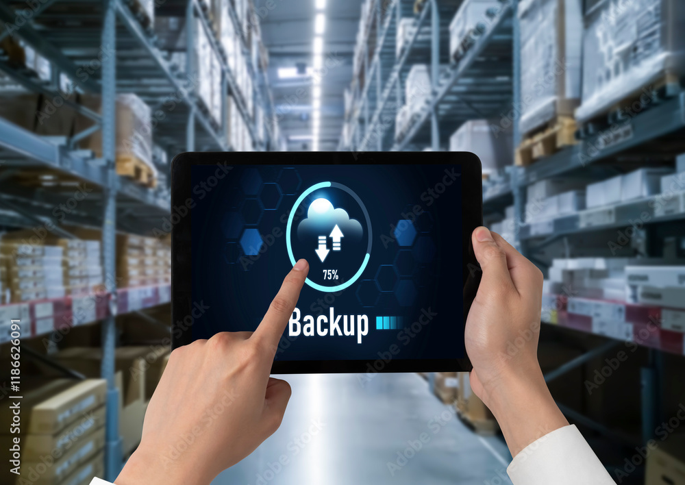 Poster backup storage data internet technology business concept. database storage cloud technology file dat