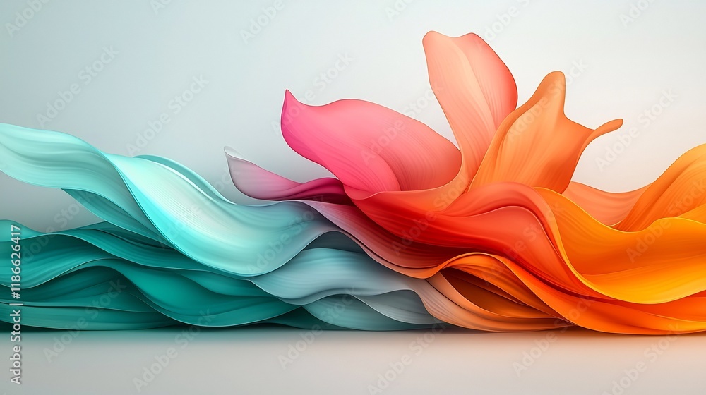 Poster vibrant iridescent and shimmering waves of light with a dynamic prismatic effect in a dreamlike digi