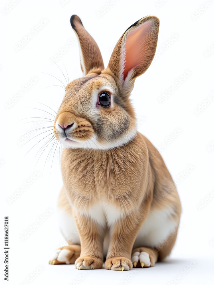 Poster Isolated Rabbit Sitting On White Background With Transparent Png Image Generated By Artificial Intelligence Algorithms For Graphic Use. 00003