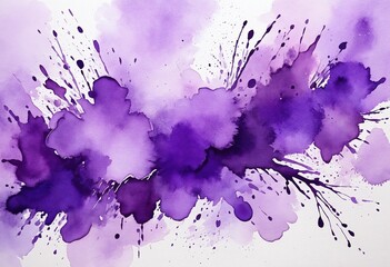 Purple watercolor background, painted paper texture, abstract watercolor blotches and brush strokes