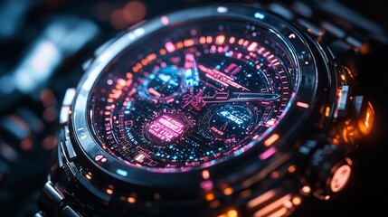 Futuristic Chronograph Wristwatch: Neon Glow