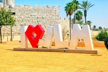 The old city of Jerusalem, Israel. I love Jerusalem sign