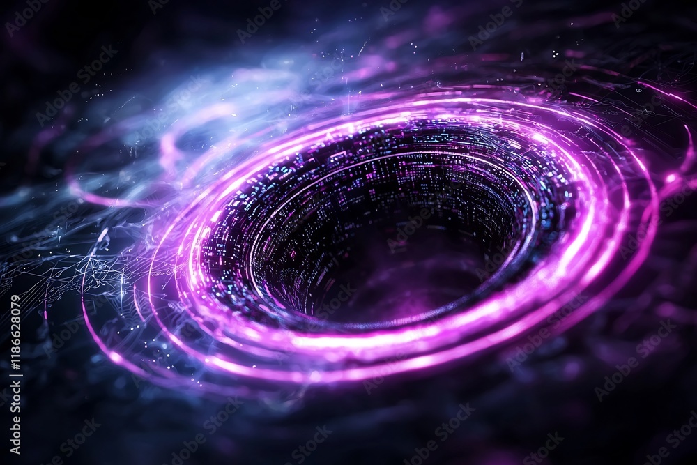 Poster mesmerizing vortex of luminous digital fractals prismatic quantum glitches and shimmering synthwave 