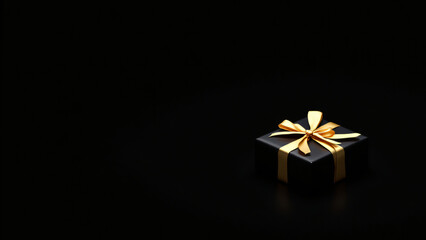 A sleek black gift box adorned with a vibrant golden ribbon, perfect for any celebration.