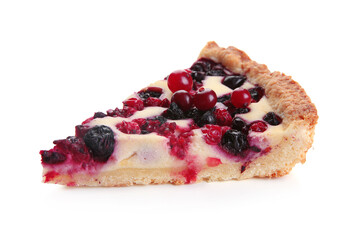 Piece of delicious currant pie isolated on white