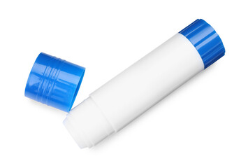One glue stick and cap isolated on white, top view