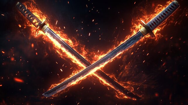 two medieval katanas crossed