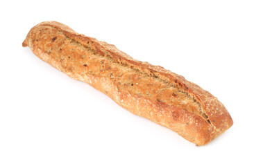One freshly baked baguette isolated on white