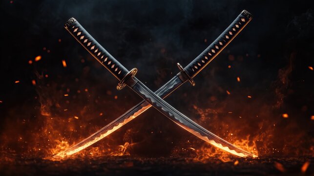 two medieval katanas crossed