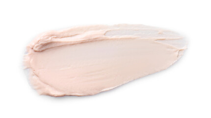 Cream isolated on white, top view. Sample of cosmetic product