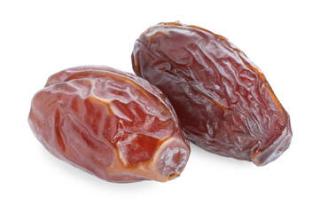 Two tasty dried dates isolated on white