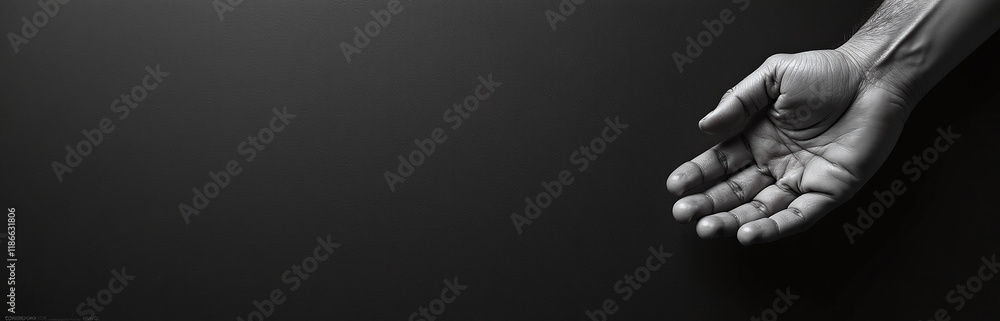Aufkleber hands in black and white gesture protection and care on a textured black background with copy space 