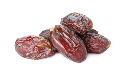 Many tasty dried dates isolated on white