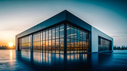 Fototapeta premium Bâtiment commercial avec structure en acier et façade en verre