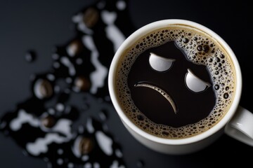 A simple cup of coffee with a hand-drawn sad face, perfect for a relatable moment or as a symbol of comfort