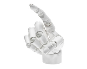 Artificial intelligence. Robot hand pointing at something on white background