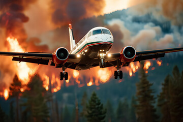 A plane is flying through a forest fire