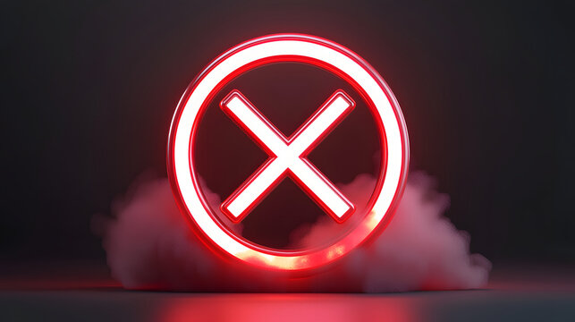 modern 3D danger sign featuring crossed circle illuminated in red, surrounded by smoke, conveying sense of alertness and caution