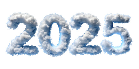 Naklejka premium blue sky with clouds new happy new year 2025 text effect isolated on white background