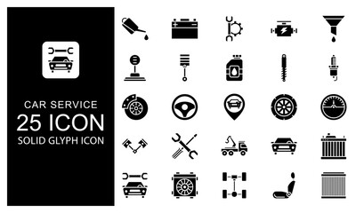 Car Service Equipment Element Solid Glyph Icon vector illustration bundle. Solid Black Glyph icon Package.