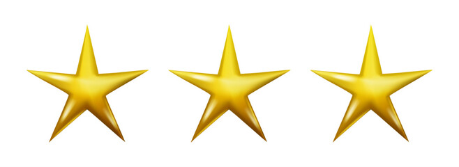 3D yellow plastic stars. 10 eps. Render. Shiny. Icon Coin. Vector. Mark. Design elements. White background. Balloons. Sticker. Feedback. Rating. Rendering and realistic. Gold gradient and luxury