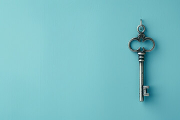 Escape Room Concept – Key on Blue Background with Copy Space