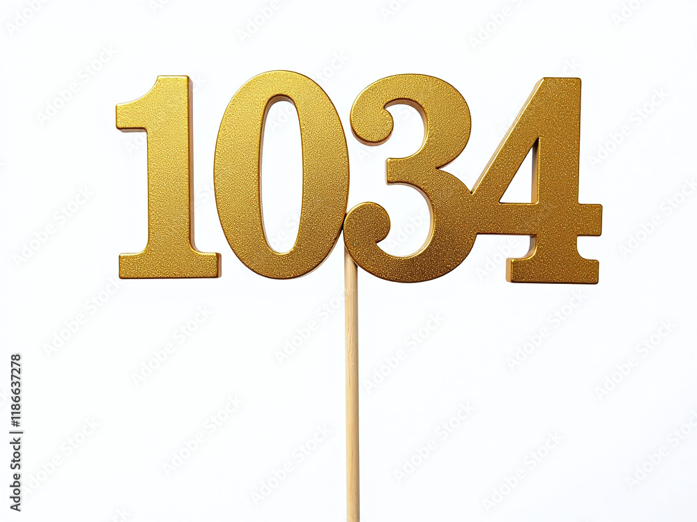 Poster Gold Topper With Shiny Numbers And Signs On Stick, Against A Clean White Background, With Clipping Path Available. 00002