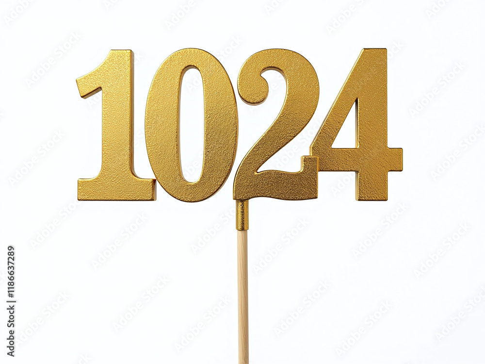Poster Gold Topper With Shiny Numbers And Signs On Stick, Against A Clean White Background, With Clipping Path Available. 00003