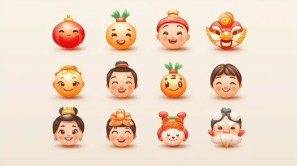 Happy Chinese New Year Character Emojis Collection