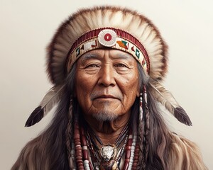Obraz premium Preserving Heritage An Elder in Ceremonial Attire, Imparting Stories of Tradition and Cultural Heritage to a Captivated Audience Native American Wisdom, Indigenous Culture, Oral Traditions