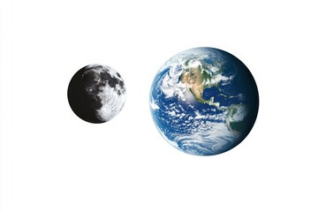 Fototapeta premium Earth and Moon against White Background, Celestial Bodies Concept