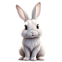Fototapeta premium Adorable White Bunny Rabbit Sitting: A charming illustration of a fluffy white bunny rabbit sitting peacefully. Perfect for Easter, children's books, and springtime themes.