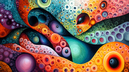 Vibrant Abstract Painting Swirling Colorful Circles Organic Shapes Psychedelic Art Modern Wall Decor
