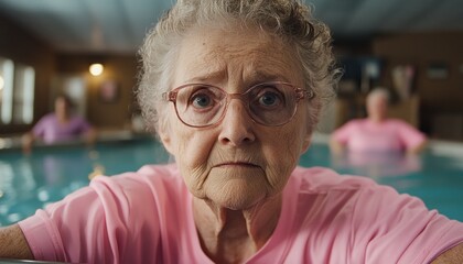 Senior Rehabilitation and Mobility Elderly Woman's Physiotherapy Journey This image depicts an elderly woman engaging in physiotherapy exercises using parallel bars, guided by a supportive therapist