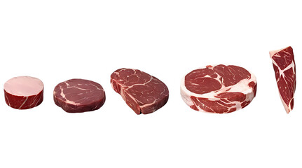 Obraz premium Beef Cuts Collection: A visual guide to different cuts of beef, showcasing their unique shapes, textures, and marbling. Perfect for culinary enthusiasts, butchers, and food bloggers.