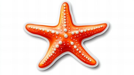 Obraz premium A vibrant orange starfish, detailed with white dots, stands out against a stark white background. A summery, beachy vibe.