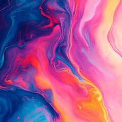 Vibrant Swirls of Pink Orange and Blue Abstract Acrylic Fluid Painting Texture Background