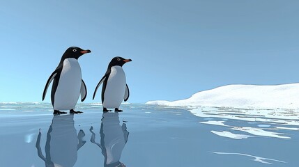 Penguins holding flippers on ice